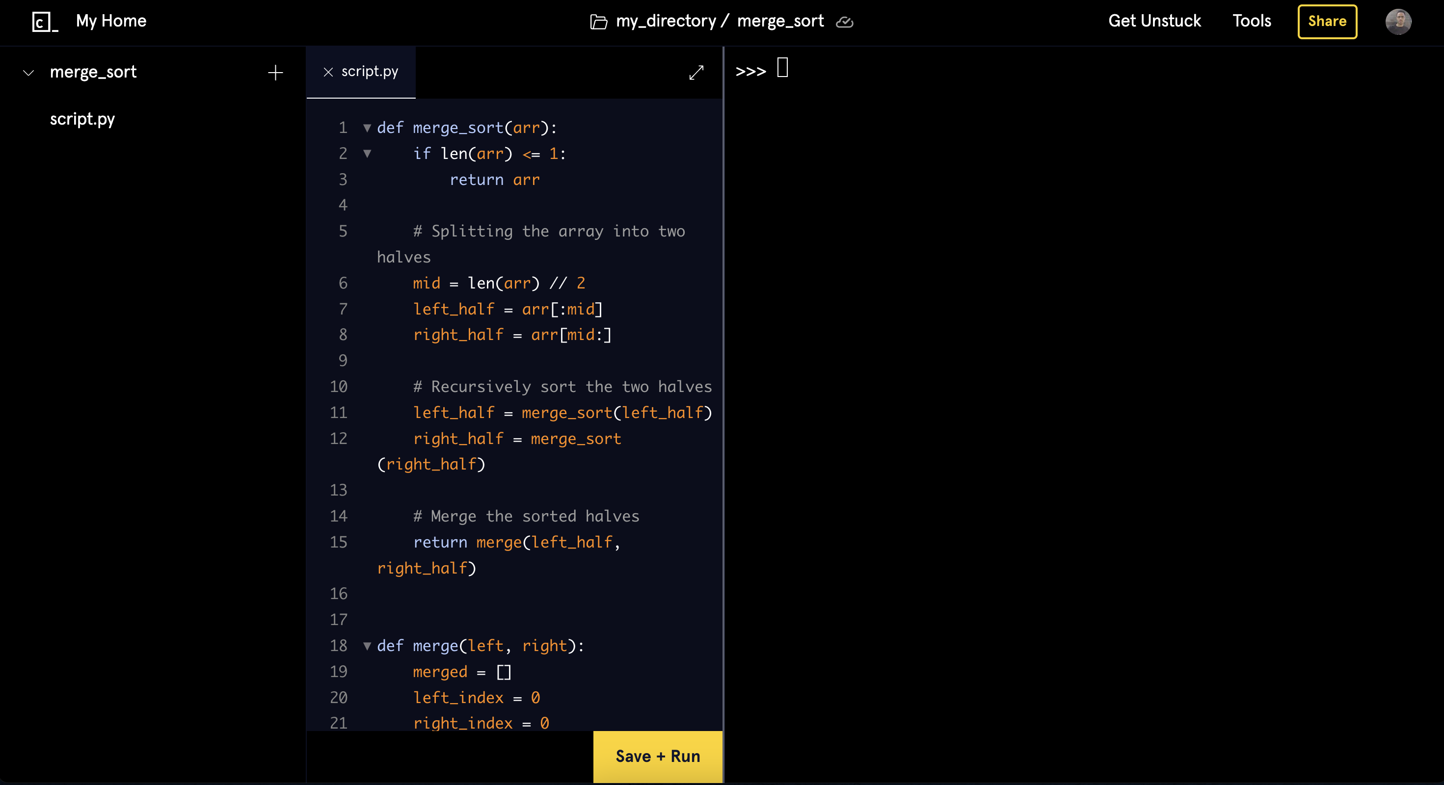 screenshot of codecademy's learning environment